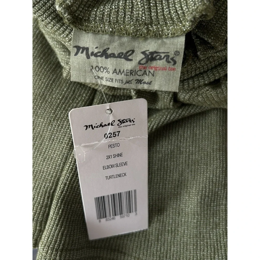 NWT Michael Stars Shine Rib Turtleneck Sweater Dress Pesto Green OS USA Stretch
